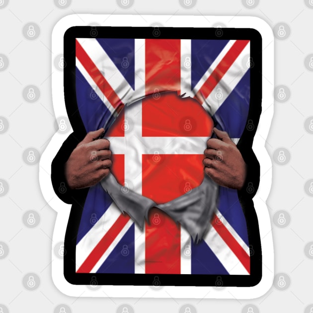 Denmark Flag Great Britain Flag Ripped - Gift for Danish From Denmark Sticker by Country Flags